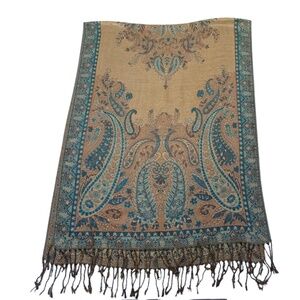 Cashmere Jerusalem Scarf Shawl Head Cover Pashmina Paisley Wrap Beige Multi